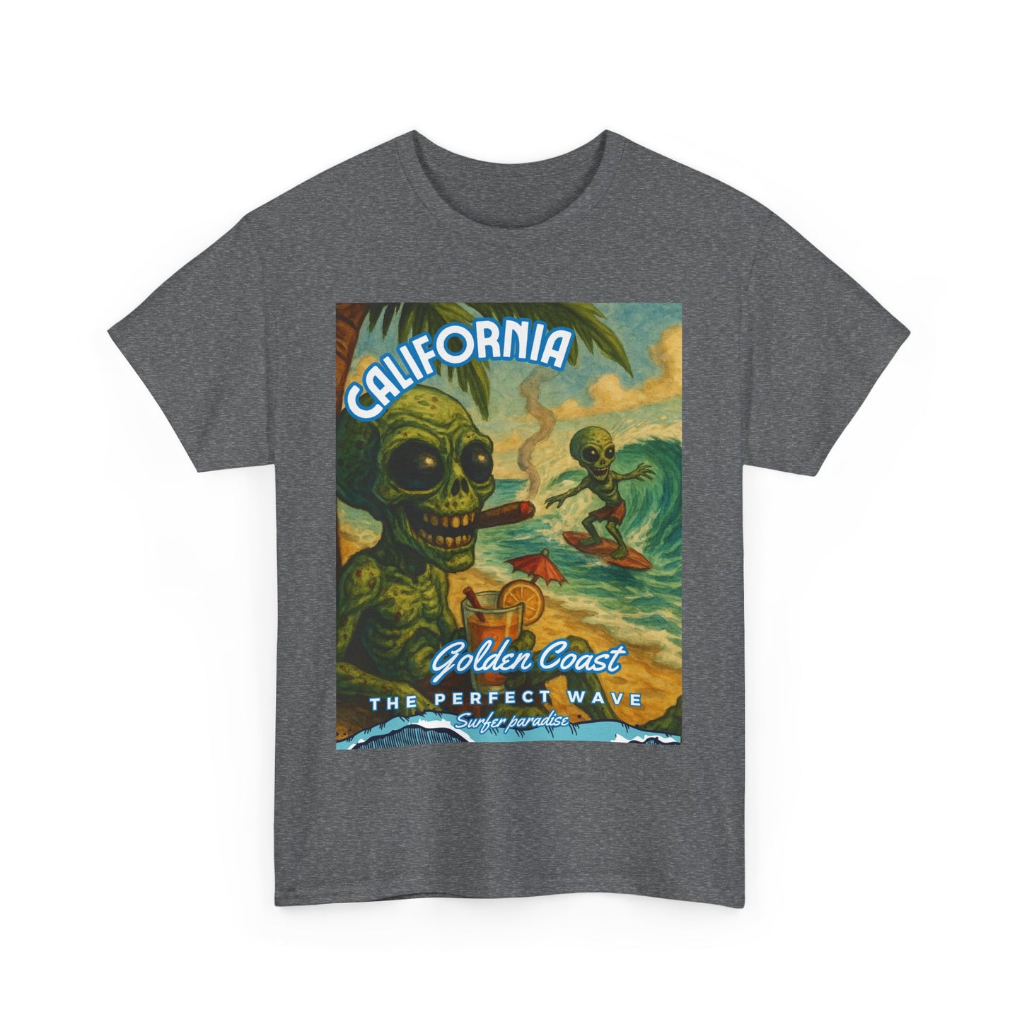 California Surf Vibes Unisex Heavy Cotton Tee - Retro Skeleton Design